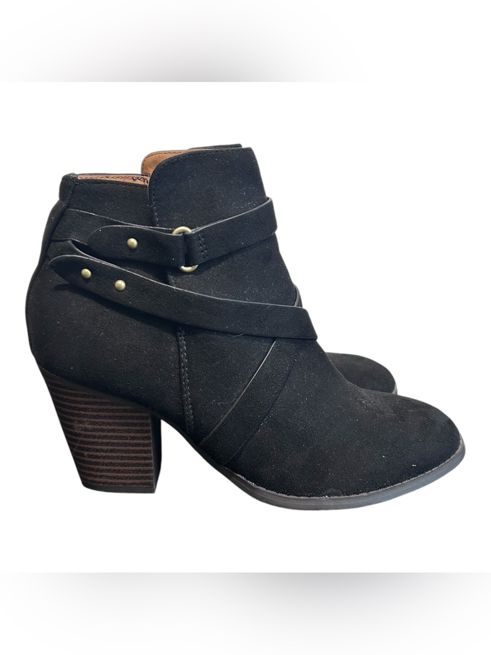 NWOT Women’s 6.5 Black Suede Chunky Boho Western Block Heel Booties - Picture 3 of 5